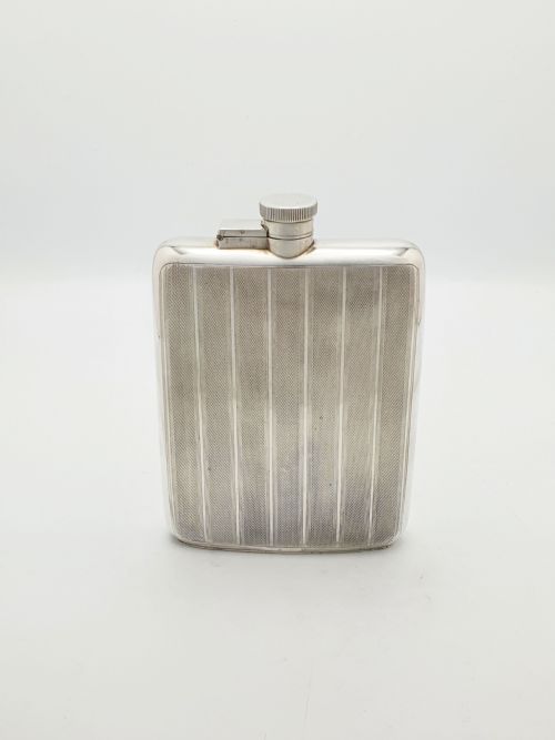 ELEGANT LARGE ART DECO STERLING SILVER HIP FLASK 1928 - ADDITIONAL PHOTO 3