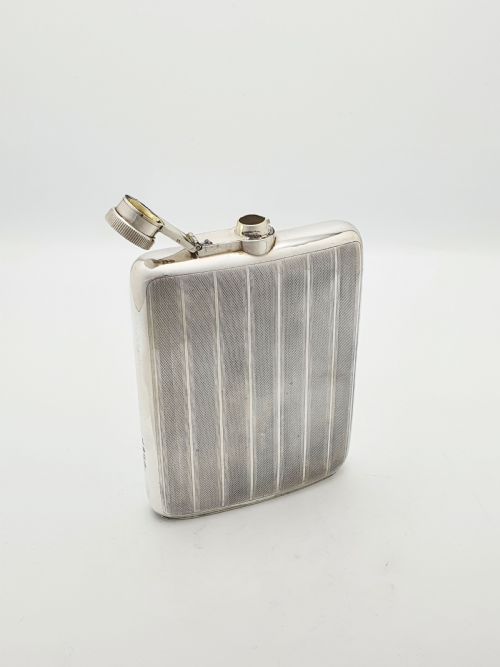 ELEGANT LARGE ART DECO STERLING SILVER HIP FLASK 1928 - ADDITIONAL PHOTO 5