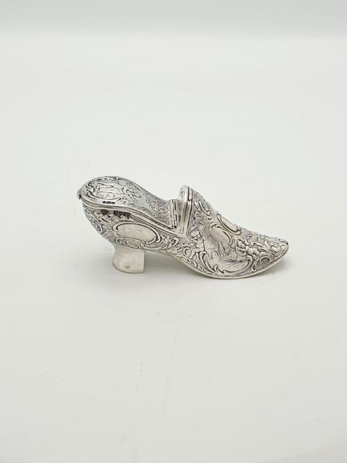fig 1. Unusual Antique Victorian Sterling Silver Shoe Shaped Box - 1900