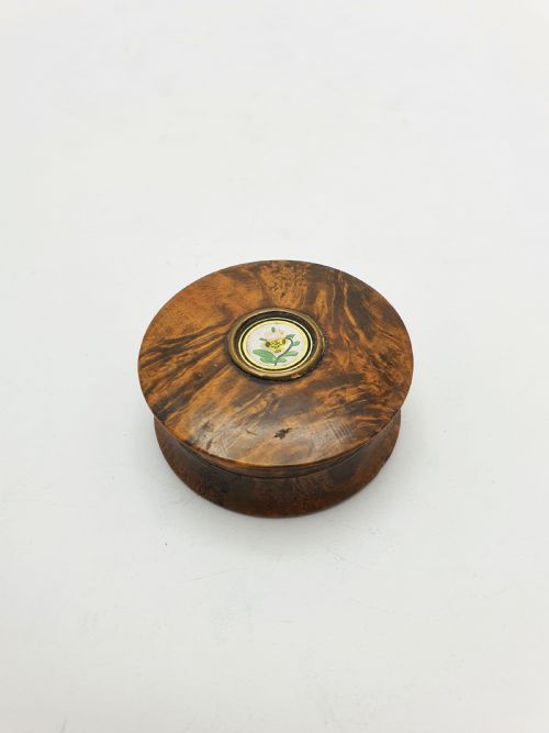 Antique Victorian Burr Walnut Snuff Box with Floral Inset – Circa 1880