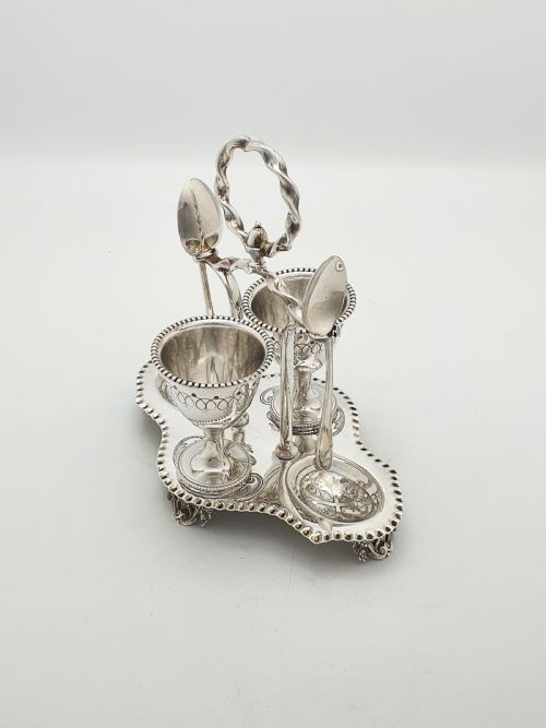 Antique Victorian Silver Plated Twin Egg Cup Cruet Set – Circa 1890