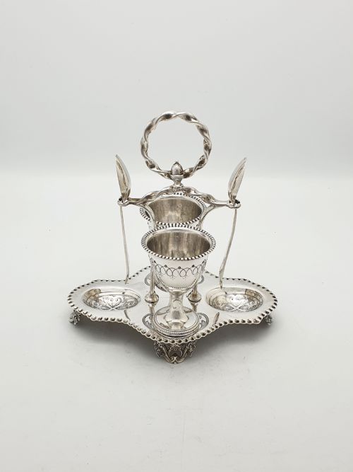 fig 1. Antique Victorian Silver Plated Twin Egg Cup Cruet Set – circa 1890