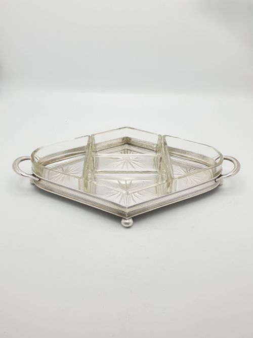 NICE ANTIQUE STARBURST GLASS SILVERPLATED SERVING TRAY CIRCA 1920 - ADDITIONAL PHOTO 1