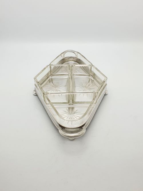 NICE ANTIQUE STARBURST GLASS SILVERPLATED SERVING TRAY CIRCA 1920 - ADDITIONAL PHOTO 2