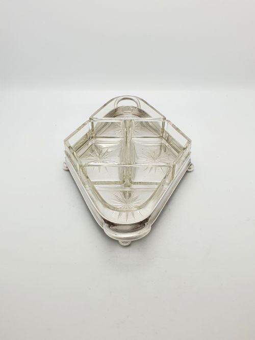 NICE ANTIQUE STARBURST GLASS SILVERPLATED SERVING TRAY CIRCA 1920 - ADDITIONAL PHOTO 4