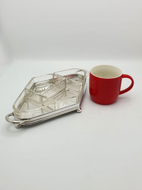 NICE ANTIQUE STARBURST GLASS SILVERPLATED SERVING TRAY CIRCA 1920 - ADDITIONAL PHOTO 9