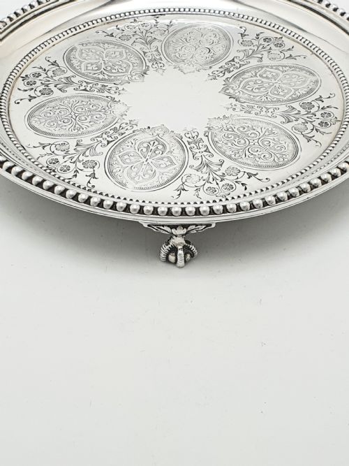fig 1. Antique Victorian Round Serving Tray/Salver with Engraved Medallions – circa 1890