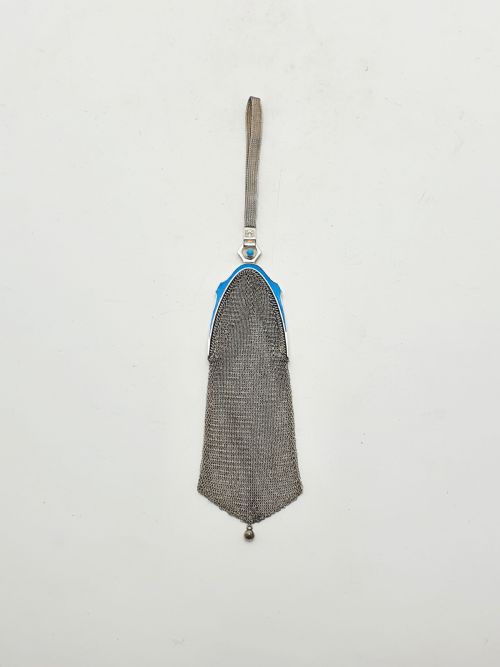 Unusual Continental Silver & Blue Guilloché Enamel Mesh Purse – Circa 1900