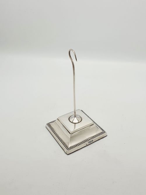 ANTIQUE VICTORIAN RECEIPT HOOK STAND WITH STERLING SILVER PLINTH BASE 1898