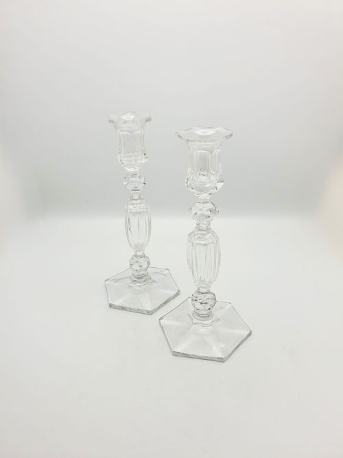 Gorgeous Pair of Antique Clear Cut Crystal Candlesticks  – Circa 1920