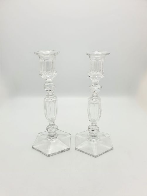 fig 1. Gorgeous Pair of Antique Clear Cut Crystal Candlesticks – circa 1920