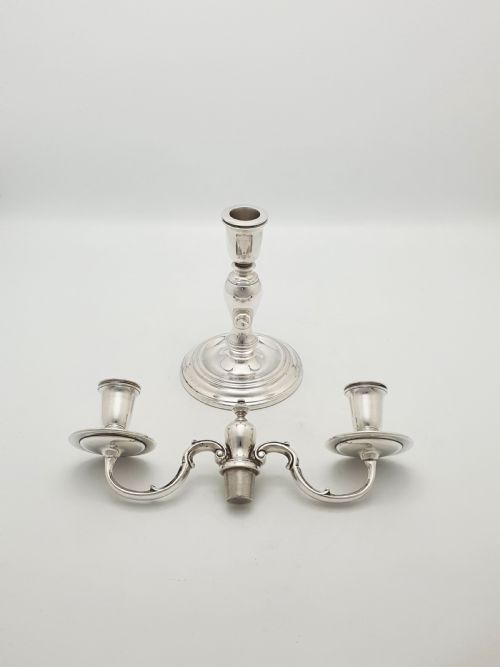 VINTAGE PAIR OF SILVER PLATED LOW TWOBRANCH TABLE CANDELABRA CIRCA 1930 - ADDITIONAL PHOTO 3