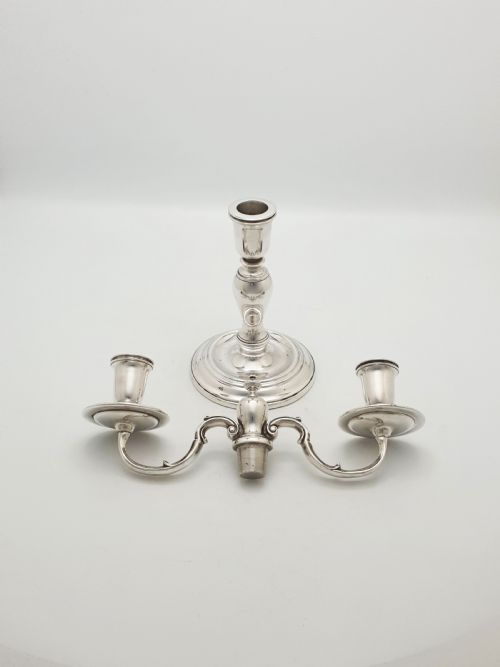 VINTAGE PAIR OF SILVER PLATED LOW TWOBRANCH TABLE CANDELABRA CIRCA 1930 - ADDITIONAL PHOTO 6