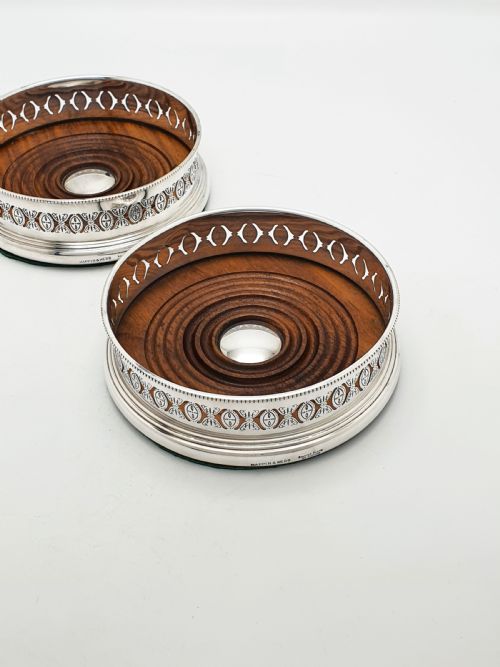 fig 1. Pair of Antique Mappin & Webb Silver Plated Bottle Coasters – circa 1920