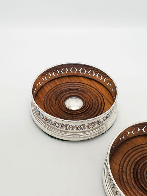 fig 2. Pair of Antique Mappin & Webb Silver Plated Bottle Coasters – circa 1920