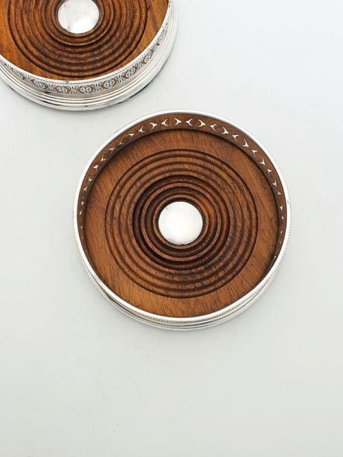 fig 3. Pair of Antique Mappin & Webb Silver Plated Bottle Coasters – circa 1920