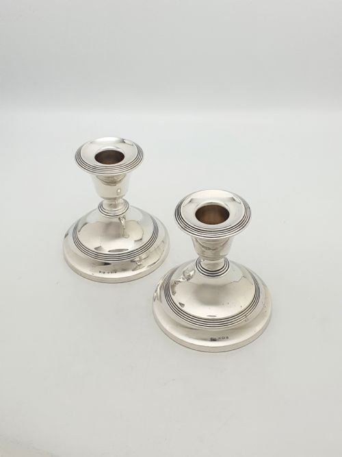 Pair of Antique George V Sterling Silver Low Candlesticks - 1919