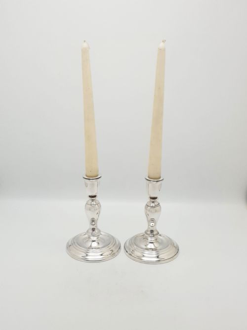 fig 1. Pair of Antique George V Sterling Silver Low Candlesticks - 1919