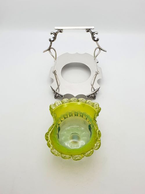 LOVELY EDWARDIAN SILVER PLATE AND VASELINE GLASS BOWL CIRCA 1905 - ADDITIONAL PHOTO 1