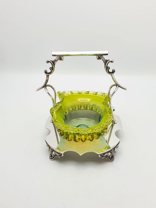 LOVELY EDWARDIAN SILVER PLATE AND VASELINE GLASS BOWL CIRCA 1905 - ADDITIONAL PHOTO 8