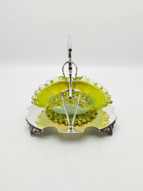 LOVELY EDWARDIAN SILVER PLATE AND VASELINE GLASS BOWL CIRCA 1905 - ADDITIONAL PHOTO 9