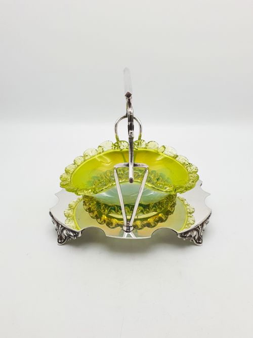 LOVELY EDWARDIAN SILVER PLATE AND VASELINE GLASS BOWL CIRCA 1905 - ADDITIONAL PHOTO 11