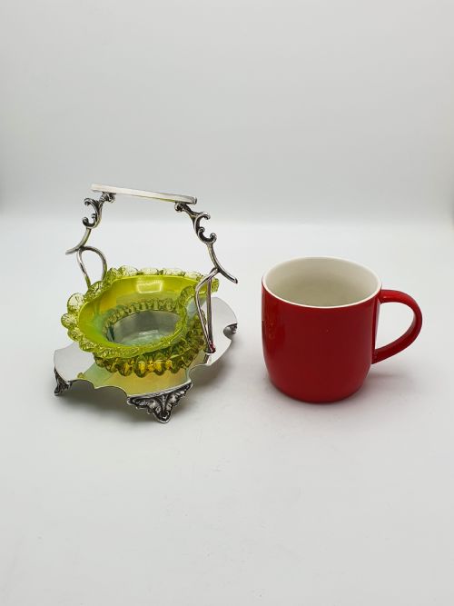 LOVELY EDWARDIAN SILVER PLATE AND VASELINE GLASS BOWL CIRCA 1905 - ADDITIONAL PHOTO 12