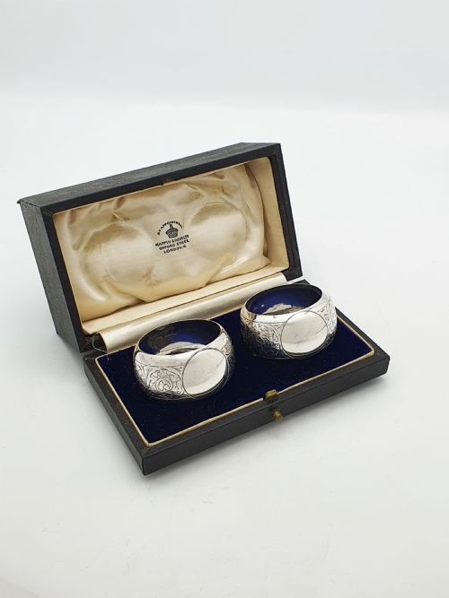 Nice Pair of Antique George V Sterling Silver Napkin Rings - 1911