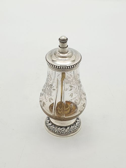 French Silver Mounted Etched Glass Push-top Salt Cellar – Circa 1920
