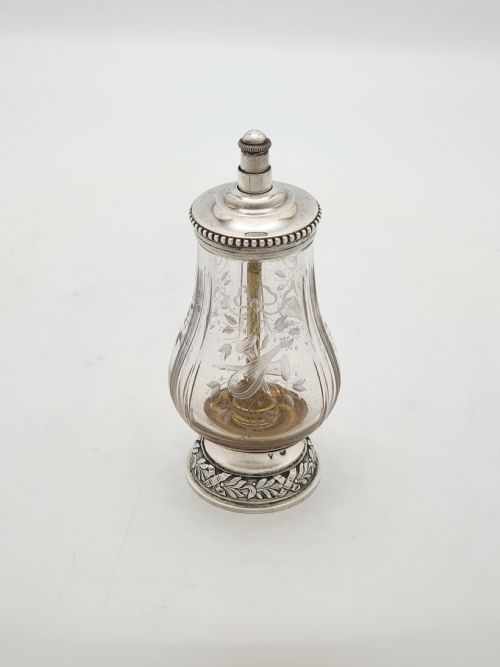 fig 1. French Silver Mounted Etched Glass Push-Top Salt Cellar – circa 1920