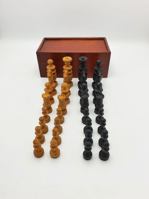 Nice Antique Regency Style Chess Set with Storage Box – Circa 1920