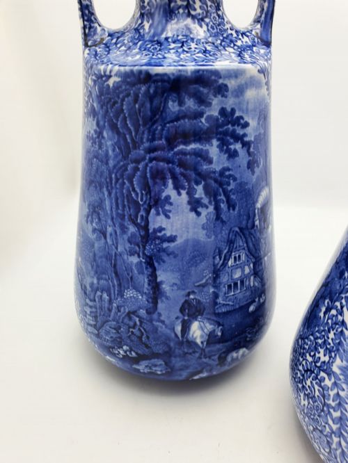 fig 2. Lovely Large Pair of J. Kent Fenton Blue & White Transferware Vase – circa 1920