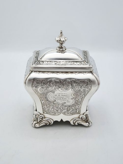 fig 1. Stunning Antique Victorian Silver Plated Engraved Tea Caddy – 1860