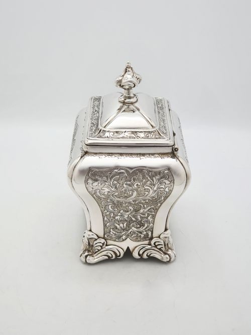 fig 2. Stunning Antique Victorian Silver Plated Engraved Tea Caddy – 1860