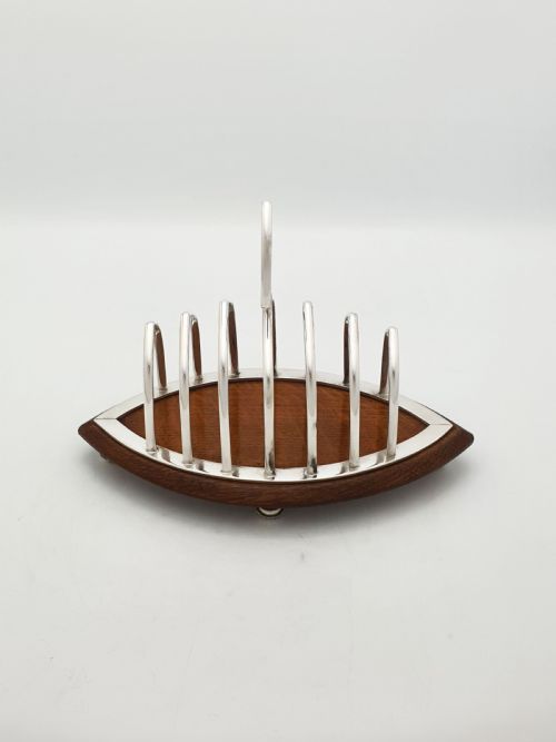 fig 1. Lovely Antique Edwardian Silver Plated and Oak Toast Rack – circa 1905
