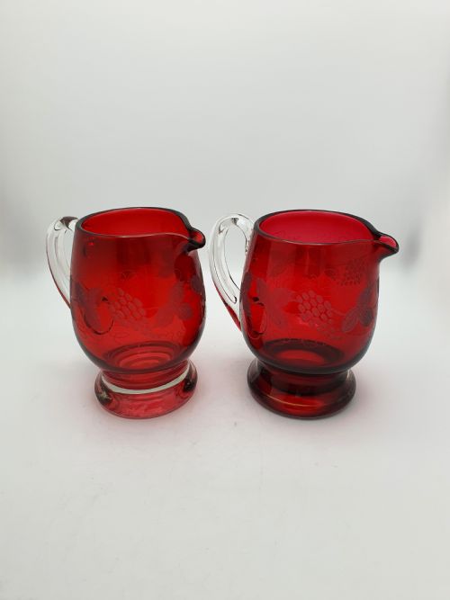 Beautiful Pair of Antique Ruby Red Glass Water Jugs - Circa 1920