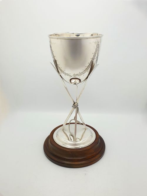 Antique Edwardian Silver Plated Rowing Trophy Cup with Oar Decoration – Circa 1905
