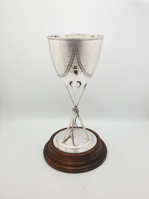 fig 1. Antique Edwardian Silver Plated Rowing Trophy Cup with Oar Decoration – circa 1905