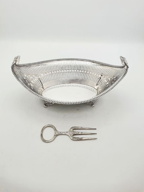 Antique Regency Style Pierced Bread Basket with Serving Fork – Circa 1905