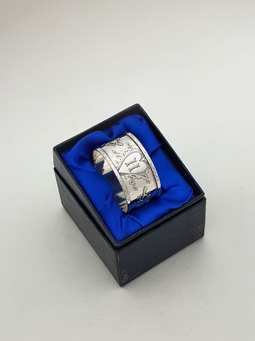 fig 1. Gorgeous Antique Victorian Sterling Silver Love Token Napkin Ring - 1893
