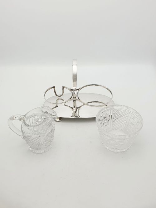 fig 2. Antique Edwardian Silver Plated Stand With Cut Glass Bowl And Cream Jug – circa 1905