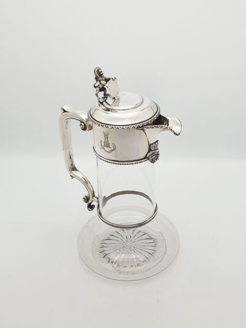 FABULOUS ANTIQUE VICTORIAN SILVER PLATED CLARET JUG WITH LION FINIAL CIRCA 1880