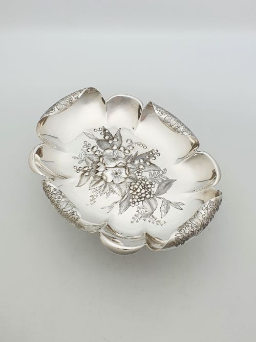 fig 1. Beautiful Antique Victorian Fruit Dish With Engraved Floral Centre – circa 1890