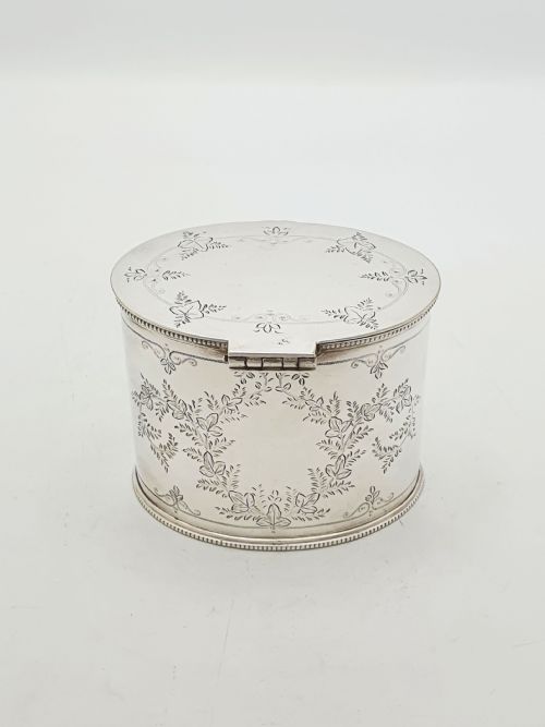 ANTIQUE EDWARDIAN SILVER PLATED ENGRAVED TEA CADDY WITH SHELL SPOON CIRCA 1905 - ADDITIONAL PHOTO 4