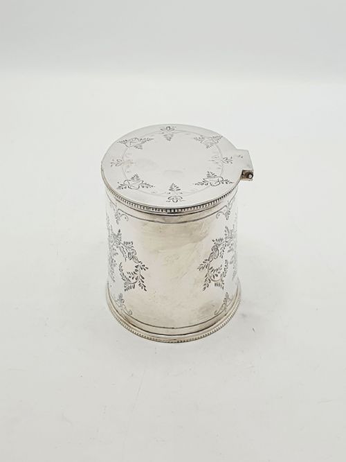 ANTIQUE EDWARDIAN SILVER PLATED ENGRAVED TEA CADDY WITH SHELL SPOON CIRCA 1905 - ADDITIONAL PHOTO 6