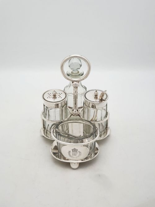 fig 2. RAF Silver Plated Cruet Set With Glass Bottles By Walker & Hall – circa 1930
