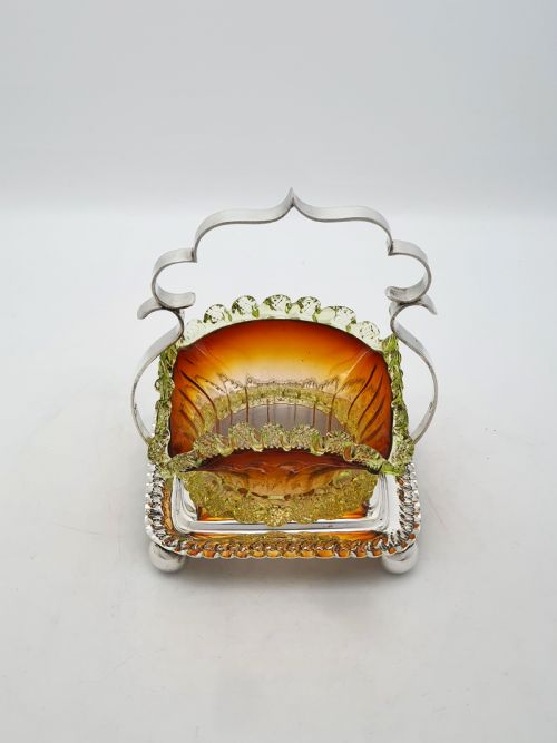 ANTIQUE EDWARDIAN SILVER PLATED AND AMBER GLASS BONBON DISH CIRCA 1905 - ADDITIONAL PHOTO 1