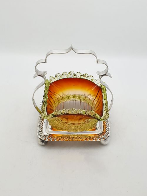 ANTIQUE EDWARDIAN SILVER PLATED AND AMBER GLASS BONBON DISH CIRCA 1905 - ADDITIONAL PHOTO 2