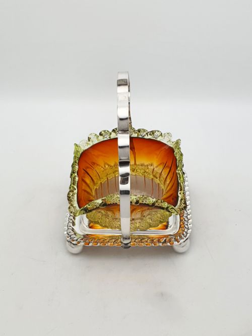 ANTIQUE EDWARDIAN SILVER PLATED AND AMBER GLASS BONBON DISH CIRCA 1905 - ADDITIONAL PHOTO 3