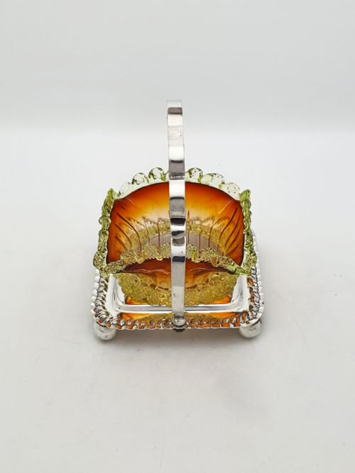 ANTIQUE EDWARDIAN SILVER PLATED AND AMBER GLASS BONBON DISH CIRCA 1905 - ADDITIONAL PHOTO 5